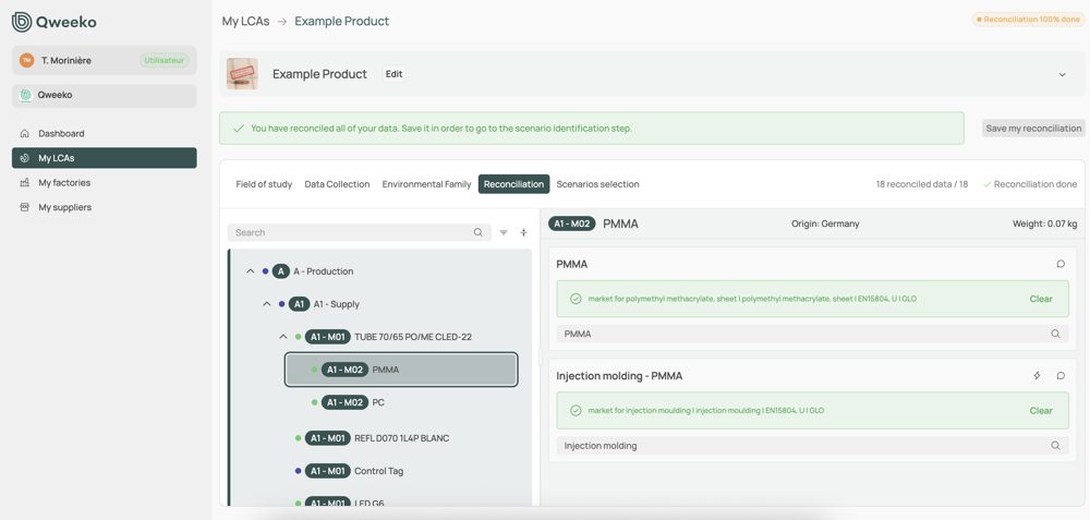 Interface Qweeko — réconciliation ACV